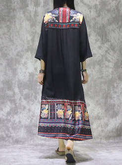 Ethnic Plus Size Print Patchwork Shift Maxi Dress