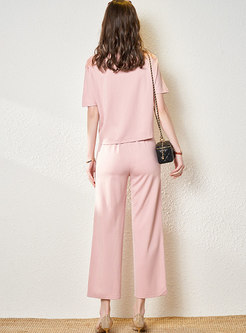Casual Pink Mesh Patchwork Straight Pant Suits