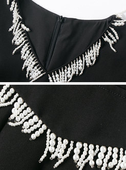 V-neck Beaded A Line Little Black Dress