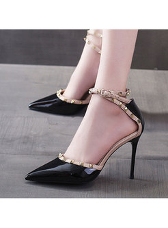 Pointed Toe Rivet Ankle Strap Stiletto Heels