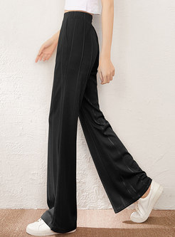 Casual High Waisted Ribbed Wide Leg Pants
