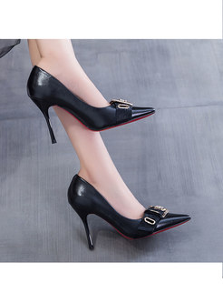 Low-fronted Buckle Pointed Toe High Heels