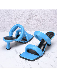Square Toe High Heel Two-strap Slippers