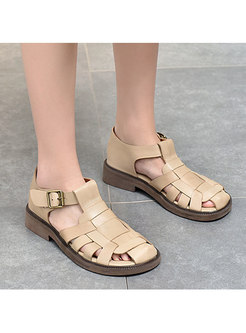Retro Rounded Toe Woven Soft Sole Sandals