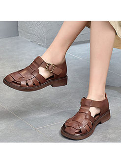 Retro Rounded Toe Woven Soft Sole Sandals
