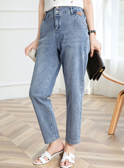 Casual Light Blue High Waisted Straight Jeans