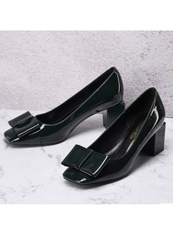 Square Toe Chunky Heel Patent Leather Shoes