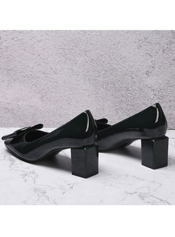 Square Toe Chunky Heel Patent Leather Shoes