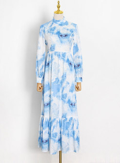 Boho Long Sleeve Tie-dye Beach Maxi Dress