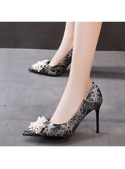 Pointed Toe Pearl Embellished Wedding Heels