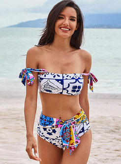 Sexy Blue Print Strappy Beach Bikini