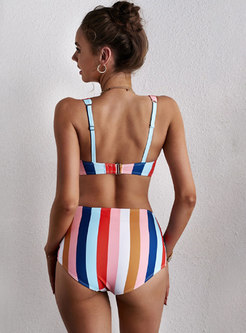 Multi Striped Detachable Pad Sexy Bikini