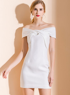 White Off-the-shoulder Bowknot Bodycon Dress