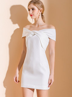 White Off-the-shoulder Bowknot Bodycon Dress