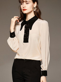 Color-blocked Long Sleeve Pullover Blouse