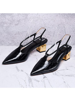 Black Pointed Toe Chunky Heel Sandals