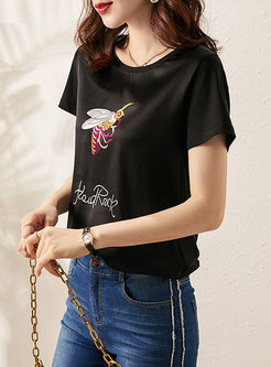 Brief Crew Neck Pullover Bee Print T-shirt