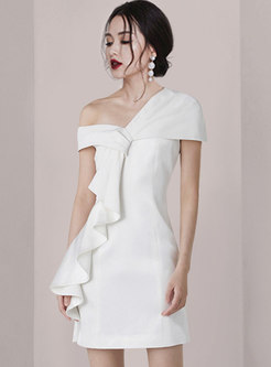 White Asymmetric Ruffle Patchwork Bodycon Dress