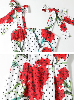 Square Neck Polka Dot Print Peplum Midi Dress