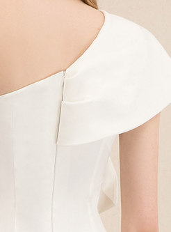 White Bowknot One Shoulder Mini Cocktail Dress