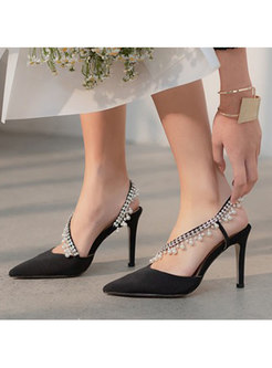 Pointed Toe Fringe Rhinestone Wedding Heels