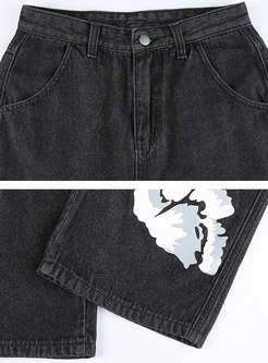Black High Waisted Embroidered Straight Jeans