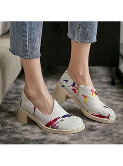 Rounded Toe Block Heel Print Spring/Fall Shoes
