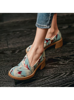 Rounded Toe Block Heel Print Spring/Fall Shoes