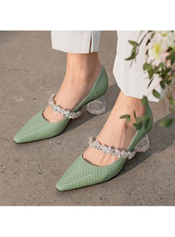 Pointed Toe Transparent Chunky Heel Shoes