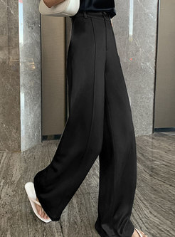 Solid High Waisted Satin Wide Leg Pants