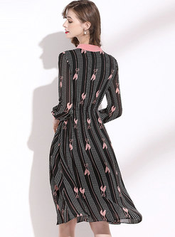 Black Polka Dot A Line Chiffon Dress