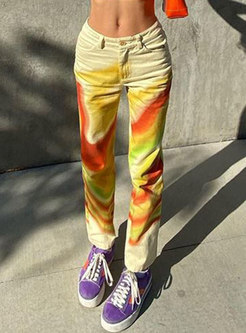 Casual High Waisted Tie-dye Straight Pants