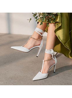 Pointed Toe Ankle Strap Chain Embellished Heels