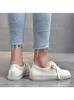 White Rounded Toe Breathable Flat Sneakers