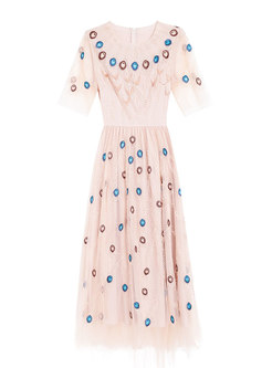 Mesh Embroidered A Line Prom Maxi Dress