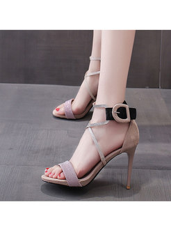 Sequin Ankle Strap Color-blocked High Heel Sandals
