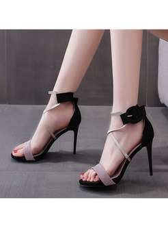 Sequin Ankle Strap Color-blocked High Heel Sandals