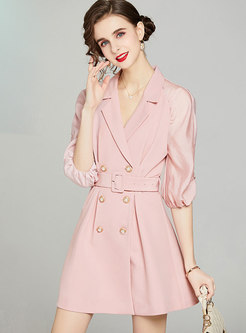 Ruched Half Sleeve Double-breasted Short Blazer Dress