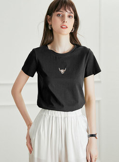 Short Sleeve Pullover Print Cotton T-shirt