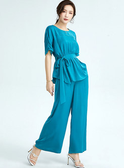 Crew Neck Tied Blouse & High Waisted Palazzo Pants