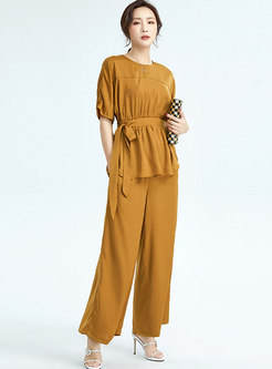 Crew Neck Tied Blouse & High Waisted Palazzo Pants