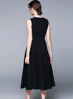 Black Sleeveless Print A Line Maxi Dress