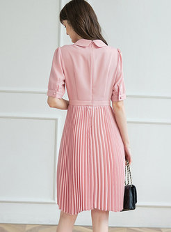 Lapel Embroidered A Line Pleated Dress