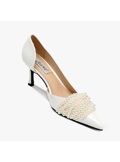 Pointed Toe Pearl Embellished Wedding Heels