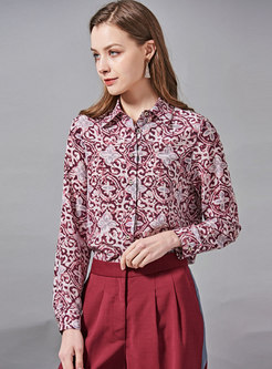 Turn-down Collar Print Single-breasted Blouse