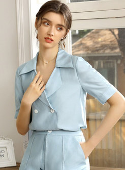 Brief Lapel Double-breasted Straight Blouse