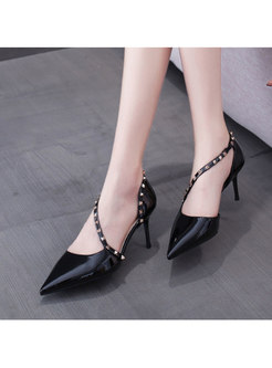 Pointed Toe Low-fronted Rivet High Heels