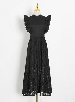 Mock Neck Openwork Lace Party Maxi Dress