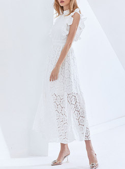 Mock Neck Openwork Lace Party Maxi Dress