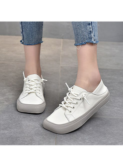Color-blocked Square Toe Lace-up Flat Sneakers